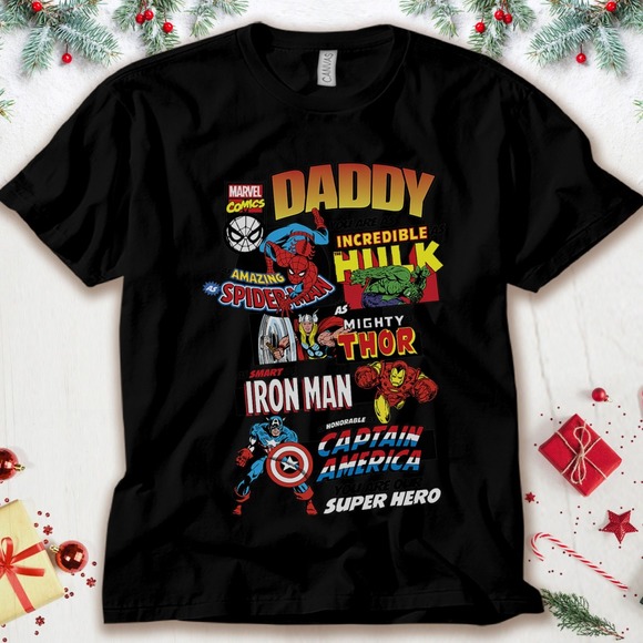 Marvel Avengers Daddy Father's Gift Retro Comic Graphic Unisex Tee Adult T-shirt - Picture 1 of 2